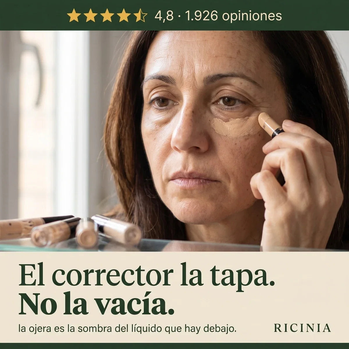 El corrector tapa la ojera pero no la vacía